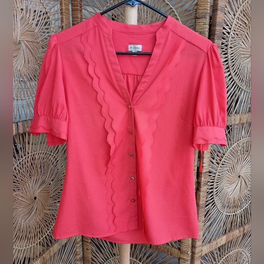 Cremieux Elegant Coral Blouse with Scalloped Details_XS